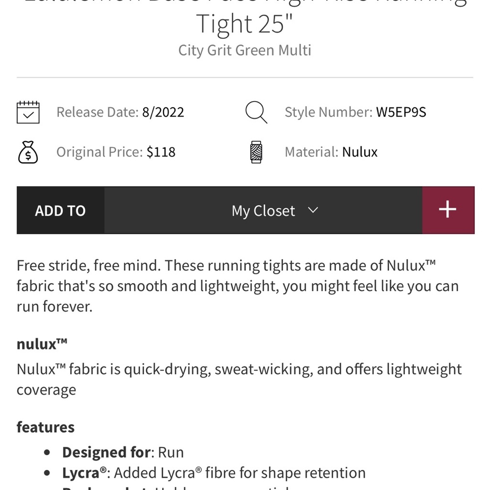 NWT!! Lululemon Athletica Base Pace HR Leggings - Picture 6 of 6